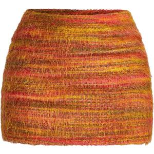 MakeMeChic Women's Fur Skirts Brown Fuzzy Micro Mini Pencil Skirt Y2K Summer Going Out Outfits (L)