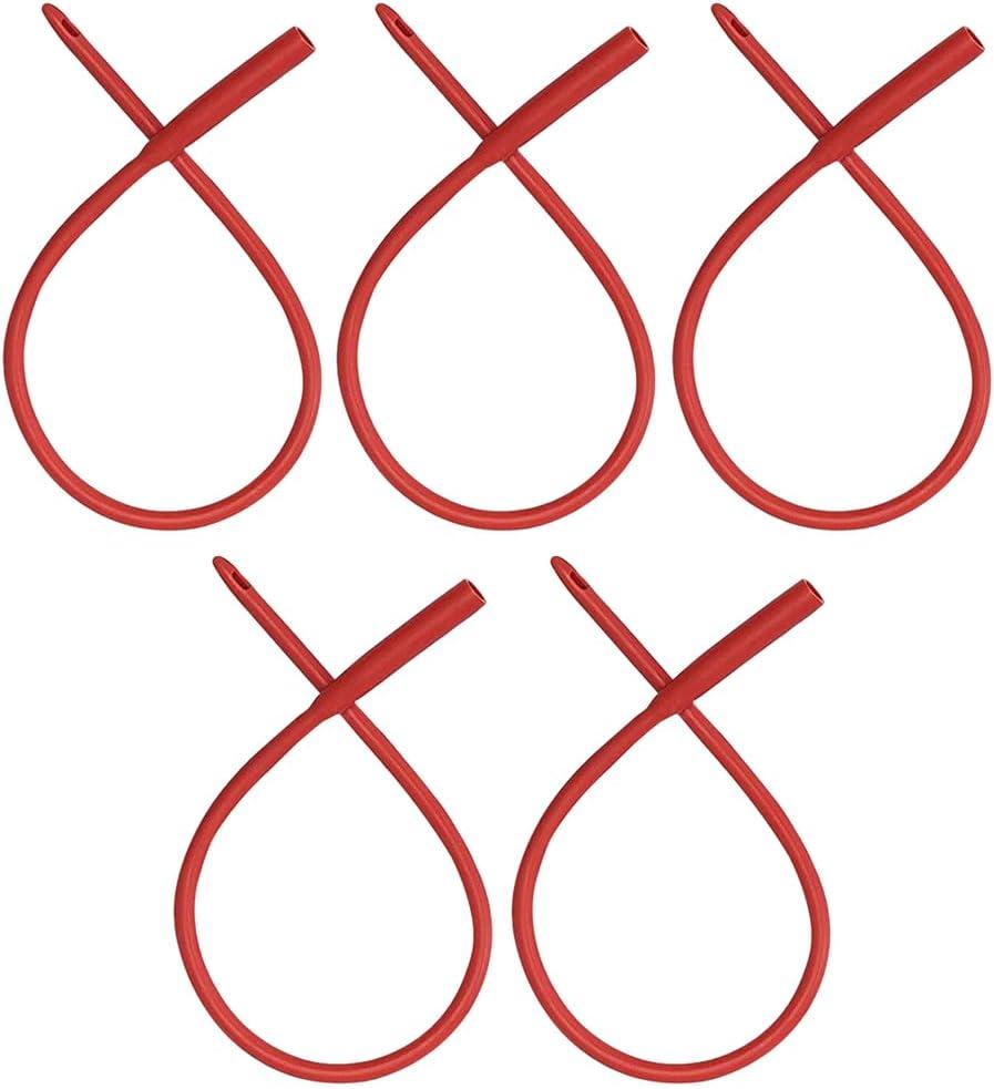 Red Latex Catheter 20FR with Flexible Rubber Tubing for Higher Colon Cleansing and Gerson Coffee Therapy. Supplied with Universal Hose Connector (5 Pack)