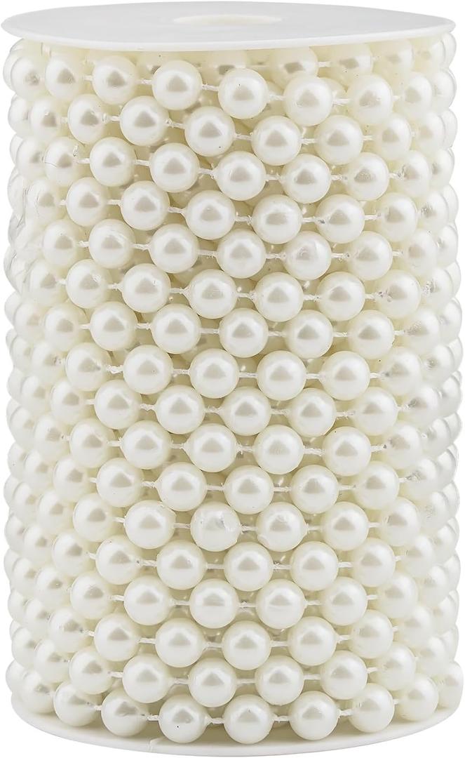Pearls String Beads 33 Feet Faux Pearls Roll for Crafting Christmas Tree Garland Flowers DIY Wedding Party Centerpiece Party Jewelry Decoration (10mm Ivory)