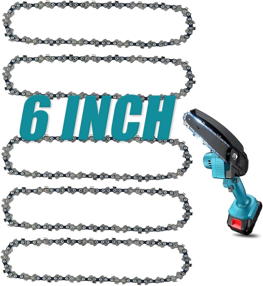 6 Inch Chainsaw Chain, 5 Pieces Replacement Chains for Almost 6-inch Cordless Electric Portable Mini Chainsaws, Durable Carbon 6Inch Chainsaw Chains for Pruning Shears and Wood Cutting