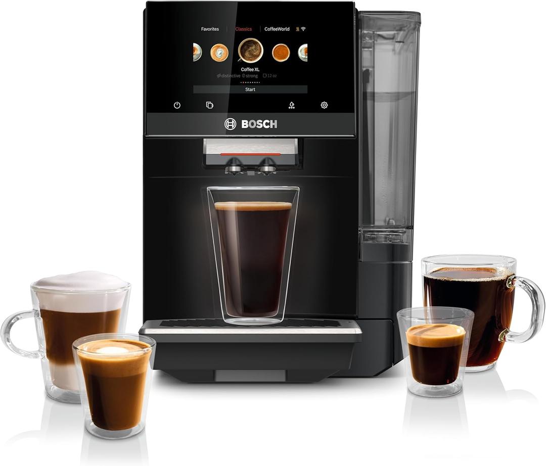 Bosch TPU60309 800 Series VeroCafe Fully Automatic Espresso Machine with Home Connect, 35 Beverage Varieties with Coffee World, Double Cup, in Black (Without Milk Container)