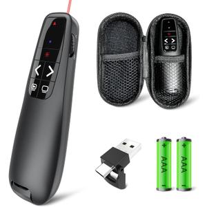 Presentation Clicker with Case Storage: Wireless Presenter Remote: Red Laser Pointer Computer Clickers, USB C PowerPoint PPT Clicker for Mac Laptop, Slideshow Google Slide Advancer