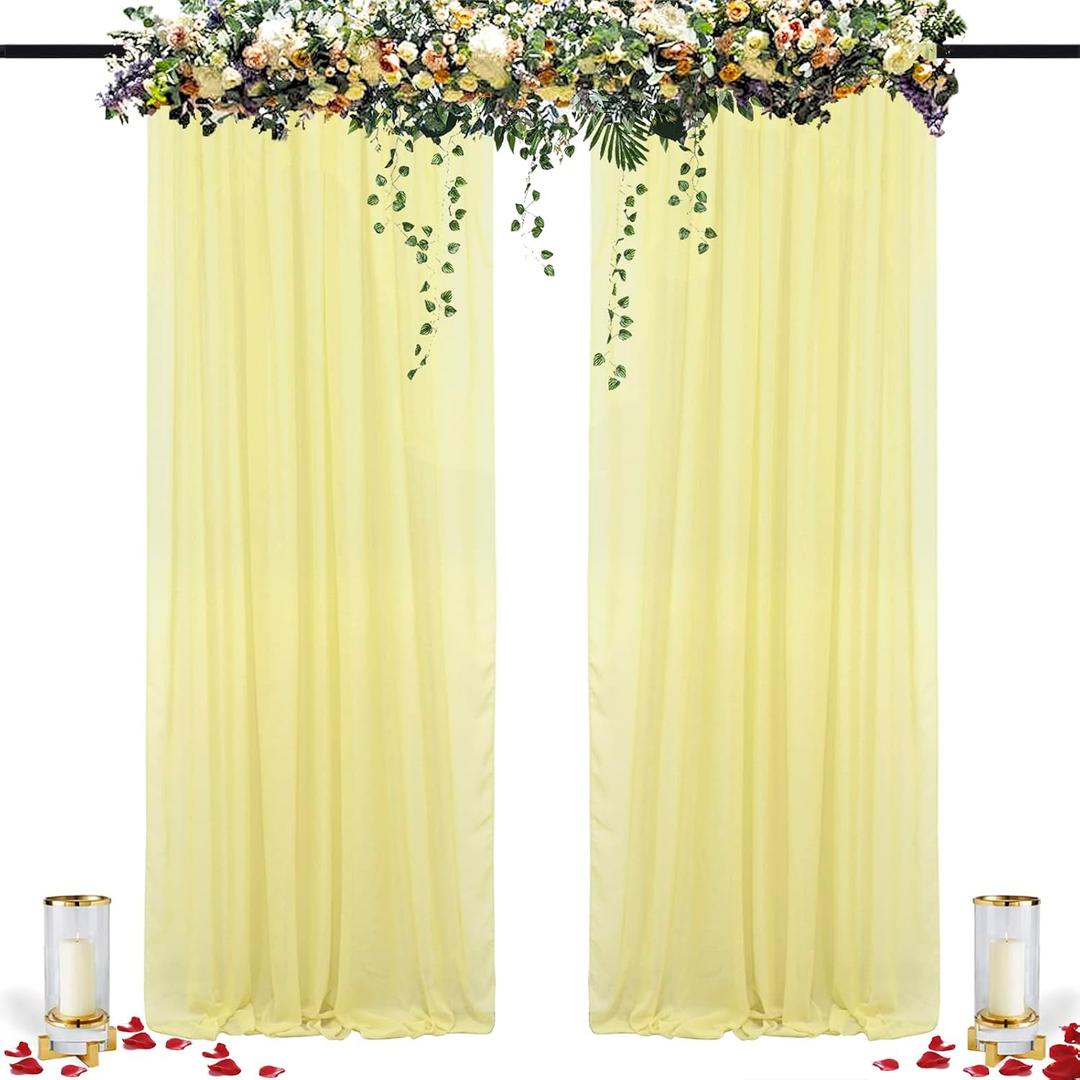 DUOBAO Chiffon Backdrop Curtain 96 Inch Length 2 Panel 29 Inch Width Wedding Backdrop Drapes Yellow Sheer Curtains Panels Tulle Fabric Photography Backdrops for Party