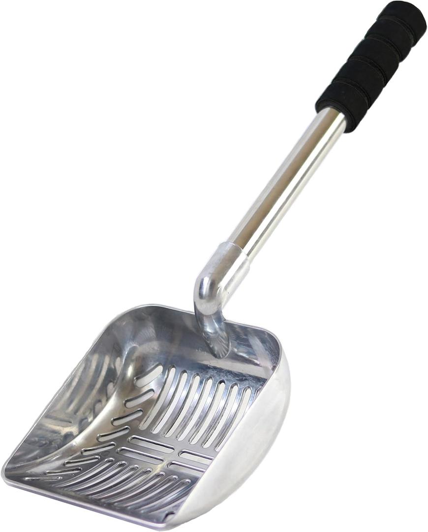 Cat Litter Scoop  Large Sized 2 in 1 Sifter and Scoop  Long Handled Litter Box Scooper  Aluminum Metal with Soft Grip Handle (16")