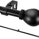 Black Curtain Rods for Windows 24 to 48 Inch, Heavy Duty Decorative Curtain Rods with Matte Black Lamp Style Finials, Adjustable 1" Diameter Metal Drapery Pole Set for Windows(S)