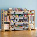 SpaceAid Toy Storage Organizer with 6 Shelves and 12 Bins, Toy Organizers Storage Bookshelf, Kids Bin Shelf Toys Box Bookcase for Bedroom Playroom Organization Room Decor, Neutral Gray, 52.3"W, 12 Bins