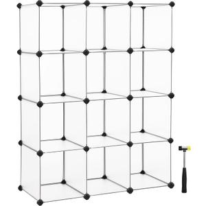 SONGMICS Cube Storage Organizer, Set of 12 Plastic Cubes, Book Shelf, Closet Organizers and Storage, Room Organization, Bedroom Living Room, 12.2 x 36.6 x 48.4 Inches, White ULPC34L