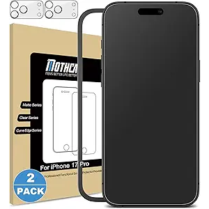 Mothca 2 Pack Matte Glass Screen Protector for iPhone 17 Pro [6.3 inch] + 2 Pack Camera Lens Protector, AntiGlare & AntiFingerprint Tempered Glass (Not Privacy Film) Bubble Free, Smooth as Silk