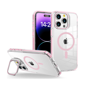 WOGROO iPhone 15 Pro Max Case [Compatible With MagSafe], Magnetic Kickstand for Women Girls, 6.7", Clear Pink