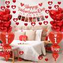Valentines Day Decorations with Happy Valentine's Day Banner, Photo Banner, I Love You and Red Heart Balloons, and Fake Rose Petals for Valentines Day Party Wedding Anniversary Engagement