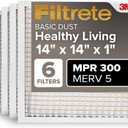 Filtrete 14x14x1 Air Filter MERV 5, 6-Pack AC Furnace Filters for Home HVAC, MPR 300 Basic Dust Defense, Removes Lint & Household Dust, 3-Month Pleated Electrostatic (Actual Size 13.81x13.81x0.81 in)