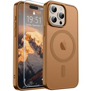 SUPFINE Magnetic for iPhone 15 Pro Max Case (Compatible with MagSafe) (Military Grade Drop Protection) Translucent Matte Shockproof Phone Cover,Brown