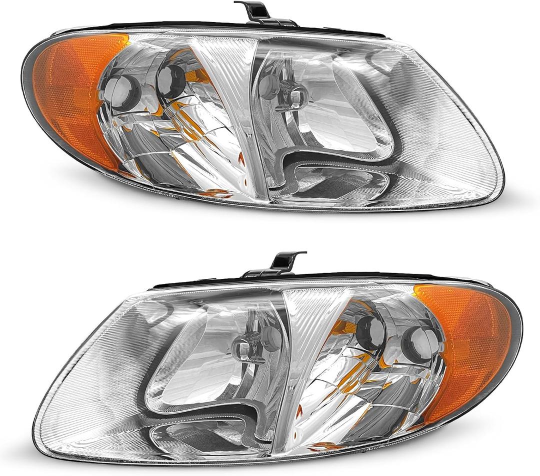 2001-2007 Dodge Caravan Headlight Assembly for 01-07 Dodge Caravan /01-03 Chrysler Voyager /01-04 Chrysler Town and Country /05-07 Town & Country (Fits Base Model ONLY) Clear Lens Chrome Housing