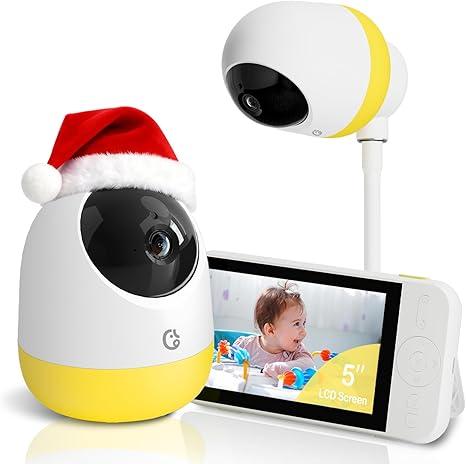 Ellie Pro Baby Monitor with Camera and Audio,5'' IPS 2K UHD Resolution,6000mAh Battery, Remote PanTilt5X Zoom, 2Way Talk,No WiFi, Night Vision, Virtual Fence 24hr Play Back and 1000ft Range