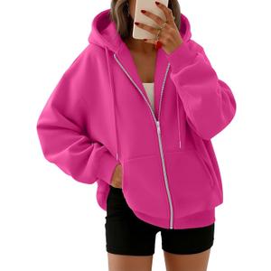 Trendy Queen Womens Zip Up Hoodies 2026 Oversized Sweatshirt (Medium, Hot Pink)