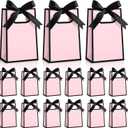 Kolldenn 24 Pcs Small Gift Bags with Bow 6.3 x 3.9 x 2.8 Inch Thank You Gift Bags Elegant Mini Paper Bag with Handles for Wedding Bridal Birthday Baby Shower Bridesmaid Party Favors(Pink Black)