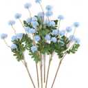 mizii 6Pcs Blue Fake Silk Pompon Mum Artificial Flowers Bulk Small Faux Chrysanthemums with Stems Realistic Floral Decorations for Wedding DIY Bouquet Centerpieces Shower Vase Home Decor (Light Blue)