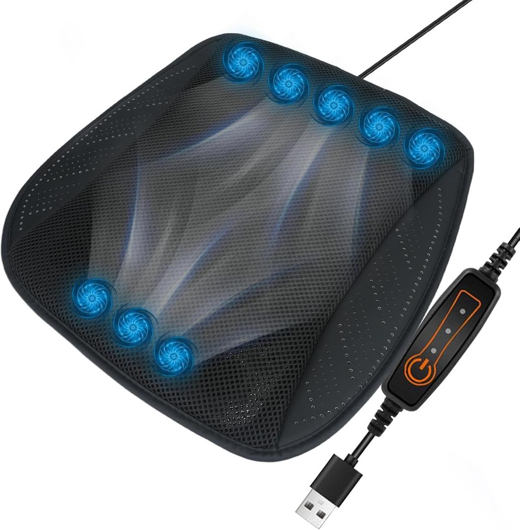 Cooling Car Seat Cushion, Ventilated Seat Pad with 8 Fans, USB Powered Ice Silk Breathable Seat Cover for Car, Home, Office Chair, 3 Speed Airflow Adjustment