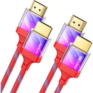 JSAUX 10K 8K HDMI to HDMI Cable 2.1 2 Pack 3ft/1m, 48Gbps Ultra High Speed Super Slim HDMI Cable Braided Cord, 8K@60Hz 4K@120Hz HDCP 2.2&2.3, eARC, ARC, CEC Compatible with TV/Laptop/PS5/Xbox & More (Multicolored)