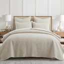 Levtex Home - Pick-Stitch Artisan Natural Quilt Set - King Quilt (106x92in) and 2 King Shams - Textured - Reversible - Cotton, Quilt - King/Cal King