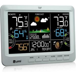 Weather Station Wireless Indoor Outdoor Thermometer with Heat Dew Mold, Thermometer Inside Outside with Calendar and 3 Adjustable Backlight Grey