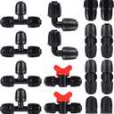 16 Pcs 1/2 inch Tubing Irrigation Fittings Kit, For (1/2" ID x0.6-0.63" OD) 16mm Drip Tubing Barbed Locked Nuts Connectors 2 Ends,2 Elbows,2 Switch Valves,2 US Standard Adapters,4 Tees 4 Couplings