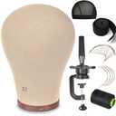 21''-24''Inch Wig Head Cork Canvas Block Head Mannequin Head With Stand for Making Wigs (21 inch, Brown)