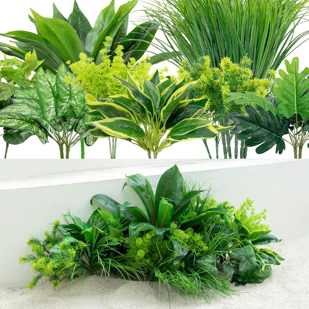 Yuyueflow 20Pcs Outdoor UV-Resistant Artificial Plants, Realistic Green Boxwood Shrubs, Faux Plastic Greenery, Suitable for Outdoor Hanging Gardens, Porches, Window Boxes, Wedding, and Farmhouse Decor