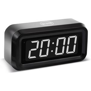 Digital Alarm Clock Battery Operated with LED Display for Bedrooms, Long Battery Life for 12 Months, 3 Brightness Adjustable, 12/24 Hour, Snooze, Black Case with White Digits