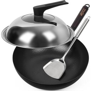 13.4 Inch Carbon Steel Wok For Electric, Induction and Gas Stoves (Lid, Spatula and User Guide Video Included) 13.4 Inch Carbon Steel Wok For Electric, Induction and Gas Stoves (Lid, Spatula and User Guide Video Included)