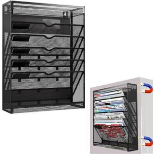 7-Tier Magnetic File Holder, No Drilling Wall File Organizer, Hanging File Organizer, Vertical Holder Rack for File Cabinets, Whiteboard, Refrigerator