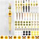 Colarr 24 Sets Plastic Beadable Pens DIY Pens Making Kit Assorted Wood Beads Crystal Spacer Black Ink Ballpoint for Women Crafts Office Family Gifts(Sunflower)