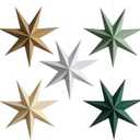 Lewondr Christmas Paper Star Lantern 5 Pack, Hanging 7-Pointed Star Lampshade Decoration, Window Paper Lanterns with 5 Colors for Xmas Wedding Holiday Party 17.72 Inch