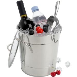 YOUEON 4 Liter Ice Bucket with Scoop and Lid, Double Walled Insulated Ice Bucket for Parties, Cocktail Bar, Wine Chiller, Beverage Tub with Carry Handles, Indoor & Outdoor Use, Silver YOUEON 4 Liter Ice Bucket with Scoop and Lid, Double Walled Insulated Ice Bucket for Parties, Cocktail Bar, Wine Chiller, Beverage Tub with Carry Handles, Indoor & Outdoor Use, Silver