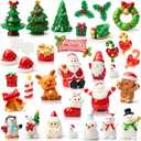 32PCS Christmas Figurines Mini Resin Figures to Hide and Seek Santa Claus Snowman Xmas Trees Animals Miniatures for Party Favors Bag Fillers DIY Decorations