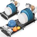 Small Dish Drying Rack, Mini Expandable Compact Dish Rack, Slim Extendable Stainless Steel Dish Drainer for Kitchen Plate Storage, Space Saving Dish Strainer in Sink or on Home Countertop, Black