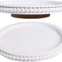 HPC Decor 12Inch Beaded Lazy Susan- Wooden Lazy Susan Organizer for Farmhouse Table Decor, Round Turntable for Table Cabinet,Countertop- Kitchen Turntable 360 Degrees Rotating Table Spinning Tray.