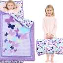 UOMNY Toddler Nap Mat Girls Kids Nap Mats with Removable Pillow and Blanket Butterfly Toddler Sleeping Bag for Preschool Daycare Purple 53x21 Inch