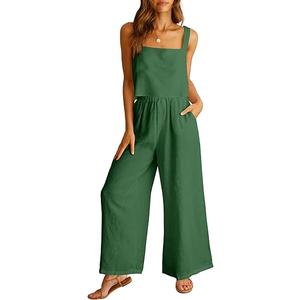 ANRABESS Women's 2 Piece Outfits Linen Pants Jumpsuit Matching Lounge Set Casual Summer Beach Vacation Trendy Clothes, Small