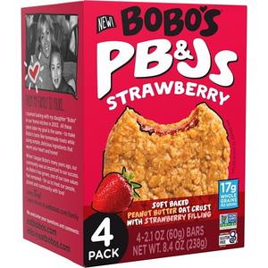 Bobo's Strawberry Peanut Butter & Jelly, 2.1 Ounce, 4 Per Pack, 6 Per Case, Price/case Best By:02/25/2026