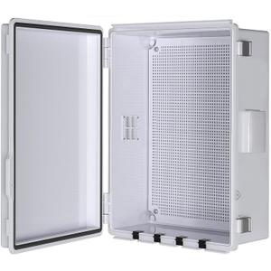 Electrical Junction Box, Ventilated Design, Cable Grommets, Indoor/Outdoor Use with Mounting Panel & Hinged Cover. Waterproof IP 65. (Grey Cover, 13.8"x9.7"x5.9")