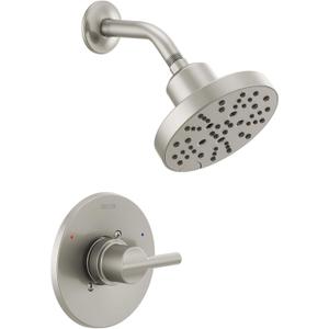 Delta Faucet Nicoli 14 Series Single-Handle Shower Faucet, Shower Trim Kit with 5-Spray H2Okinetic Shower Head, Stainless 142749-SS (Shower Valve Included)