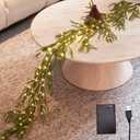 LITBLOOM Norfolk Pine Garland with Lights 6FT Battery Operated or USB Powered, Lighted Garland with Timer 110 LED Fairy Lights for Fireplace, Table Christmas Decoration