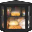 viewcare Corner Bread Box for Kitchen Counter, Bamboo Wood Black Bread Box, Large Capacity Bread Storage Bin with Acrylic Wavy Door Panel (Black, Meduim)