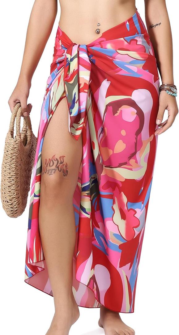 AI'MAGE Sarong Wraps for Women Long Hollow Swimsuit Coverup Tie Beach Bikini Skirt Cover Up Bathing Suit Pareo Wraps M/ XL