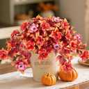 Fall Fake Flowers Artificial for Outdoors Decoration, 4PCS Faux Hibiscus Flowers for Outside Planters, Realistic Silk Autumn Plants with UV Resistant No Fade for Home Porch Garden Balcony Yard Decor