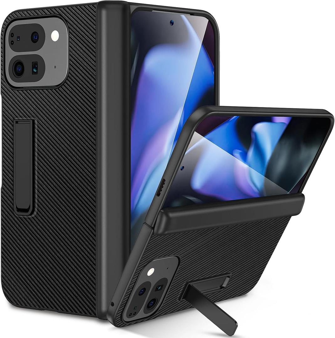 Ruky for Google Pixel 9 Pro Fold Case with Hinge Protection, Full Body Case with Built-in Kickstand & Screen Protector PU Leather Protective Phone Case for Google Pixel 9 Pro Fold, Carbon Fiber