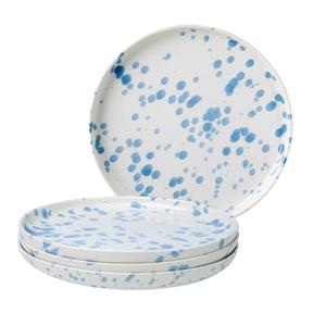 GIROFLIER Junko Flat Dinner Plate Set of 3, 10.8 inch with High Edge Dish Set - Microwave and Dishwasher Safe, Scratch Resistant, Modern Dinnerware- Kitchen Serving Dishes (Splash Blue)