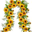 Winlyn 6' Long Artificial Sunflower Garland Hanging Sunflower Vine Greenery Garland with 49 Pcs Sunflower Heads for Fall Autumn Holiday Wedding Arch Home Mantel Doorway Table Backdrop Decoration