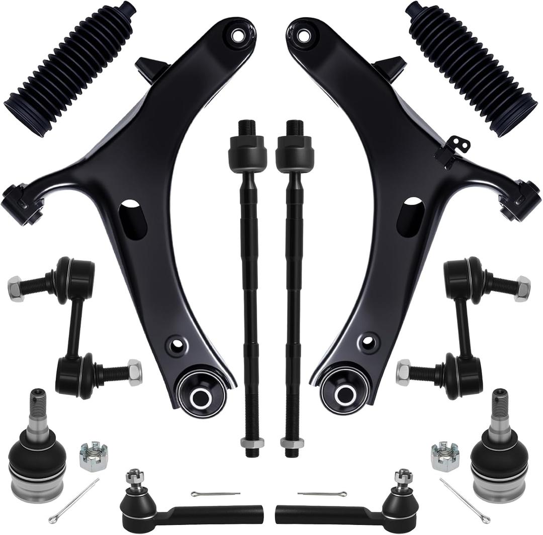 12Pcs Front End Suspension Kit Fit For 2005-2009 Su-baru Outback Legacy, 2 Lower Control Arm 2 Ball Joint 2 Sway Bar Link 4 Outer & Inner Tie Rod End (# K622030 K750049 EV801557 ES3712 K9513)